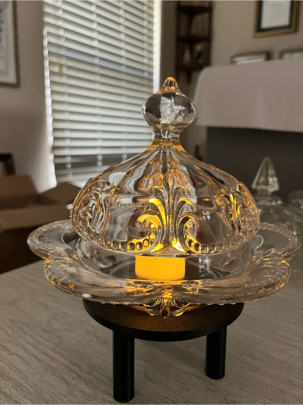 Vintage EAPG Domed Butter Dish Styled as a Clear Glass Fairy Lamp